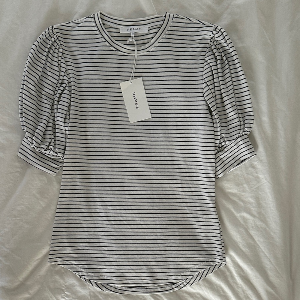 Frame Denim Women's Striped Puff Sleeve Top